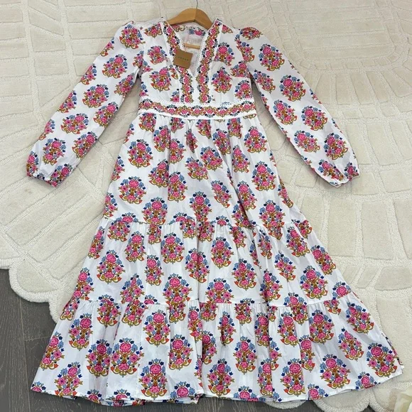 Boden White Maxi Dress with Pink Floral Print - Picture 1 of 2